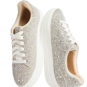 Betsey Johnson Silver Glitter Sneakers with Platform Sole